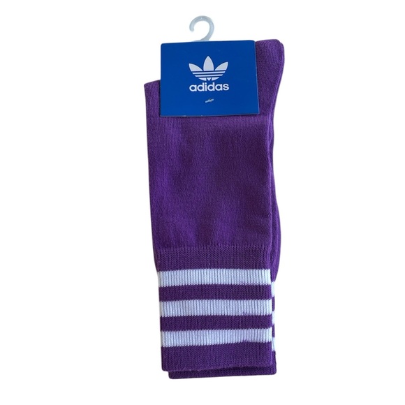 adidas Accessories - adidas Women’s 3 Stripe Crew Purple & White Athletic Socks 1 Pair Size 6 - 8.5